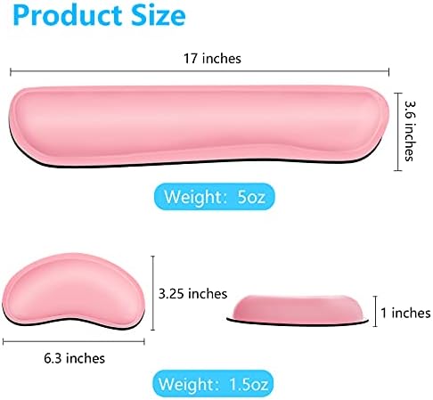Dapesuom Keyboard Wrist Rest Set, Cute PU Leather Wrist Cushion for Computer Keyboard and Mousepad, Memory Foam Mouse Pad Rests Support with Non-Slip Base for Typing Pain Relief, Laptop, Pink