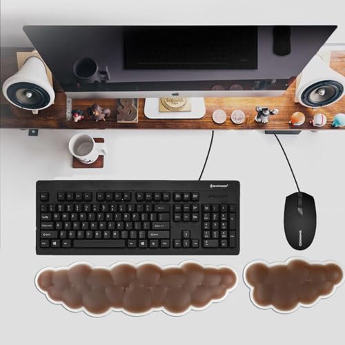 PU Gel Material Computer Keyboard Mouse Wrist Rest, Ergonomic Design, Relieving Typing Pain, Keyboard pad Supporting arm, Mouse pad Supporting Wrist, Anti-Skid PU Base, Office, Home, Games (Brown)