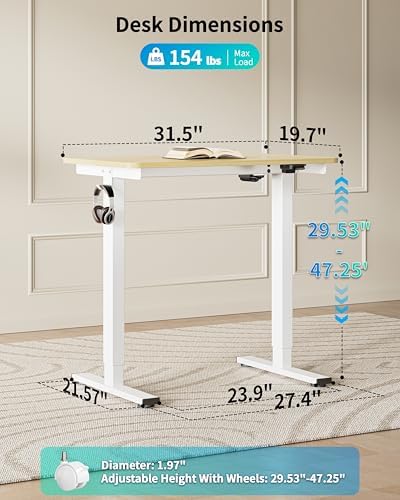 BIZUM 31.5" Small Electric Standing Desk Height Adjustable, Whole Piece Stand Up Computer Desk Work Study Writing Gaming Desks for Home Office Oak