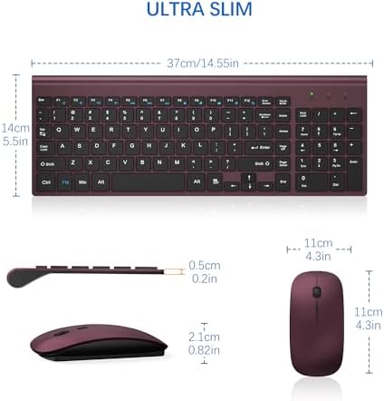 Wireless Keyboard and Mouse Ultra Slim Combo, TopMate - Wine Black