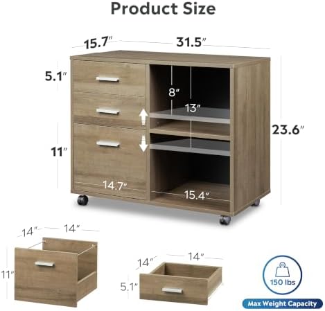 DEVAISE Wood File Cabinet, 3 Drawer Lateral Filing Cabinet, Gray Oak