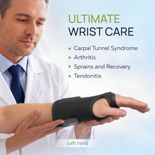 Carpal Tunnel Wrist Brace Support with 2 Straps and Metal Splint Stabilizer - Helps Relieve Tendinitis Arthritis Carpal Tunnel Pain - Reduces Recovery Time for Men Women - Left (S/M)