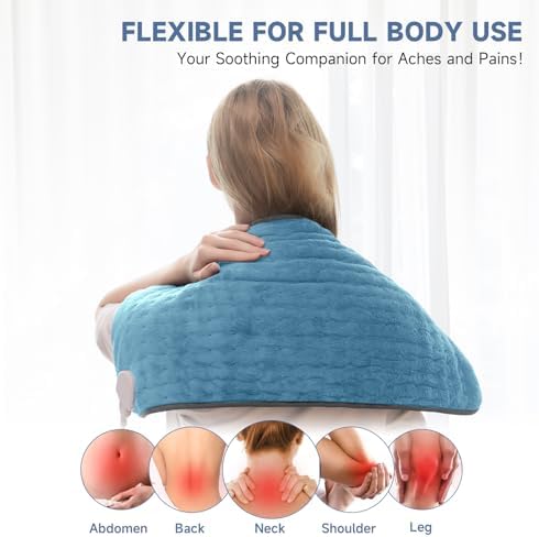 Electric Heating Pad for Back and Shoulder Pain Relief, Soft Heat Blanket with 6 Heat Levels & 4 Timers, Moist/Dry Heat, Auto Shut-Off, Washable Heat Pad, Ideal Gifts for Men & Dad