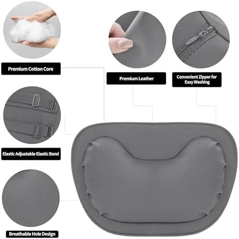Car Neck Pillow [No More Pressure] Soft Comfortable Premium Leather Headrest with Adjustable Strap – Ergonomic Support for Driving, Office & Gaming, Gray, 2 Pack