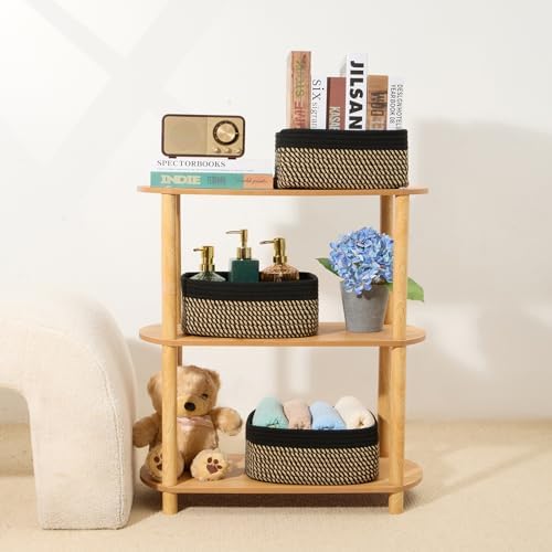 MiniArk Small Storage Baskets for Organizing | Closet Organizer Bins | Shelf Toy Basket | Woven Rope Baskets | Cube Decorative Box | Shallow Basket | 11.5x7.5x4.7” | 4 Packs Black Brown