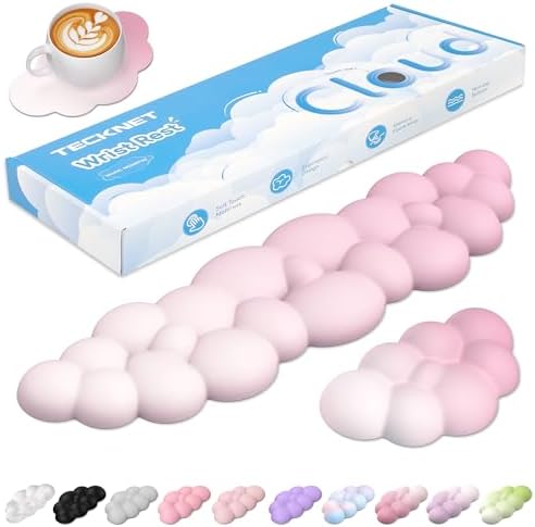 TECKNET Cloud Keyboard Wrist Rest Set, Cloud Wrist Rest with Non-Slip Base, PU Leather Wrist Pad for Keyboard with Ergonomic Memory Foam for Computer Laptop Office Gaming & Pain Relief, Gradient Pink
