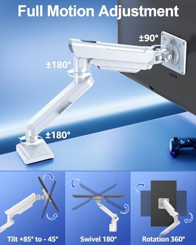 Single Monitor Mount for 32 27 24 22 inch Screen, Monitor Arm Holds 4.4-22 lbs, Monitor Desk Mount, Gaming & Home Office Use, VESA 75x75mm & 100x100mm, Pro White