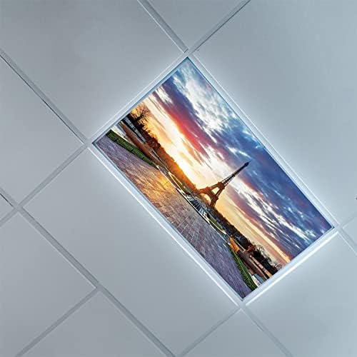 Fluorescent Light Cover Decorative Ceiling Light Filters,Eiffel Tower Pattern,for Classroom Office Hospitals Home Ceiling Decorative,2ft x 4ft,Yellow Green Navy