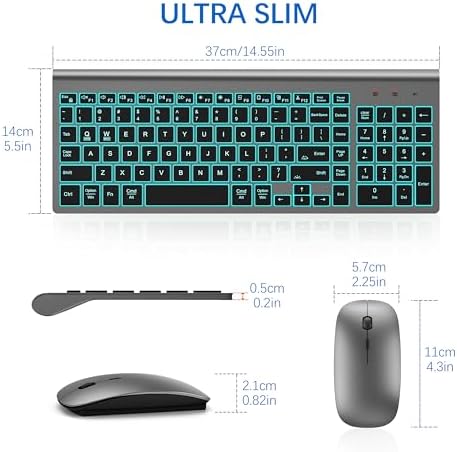 Wireless Backlit Keyboard and Mouse Ultra Slim Combo, TopMate - Gray Black