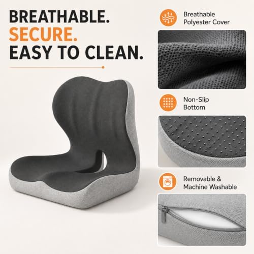 Ergonomic Memory Foam Seat Cushion for Tailbone Pain Relief, Suitable for Office Home Chair, Car and Wheelchair (Black & Gray(Oversized))