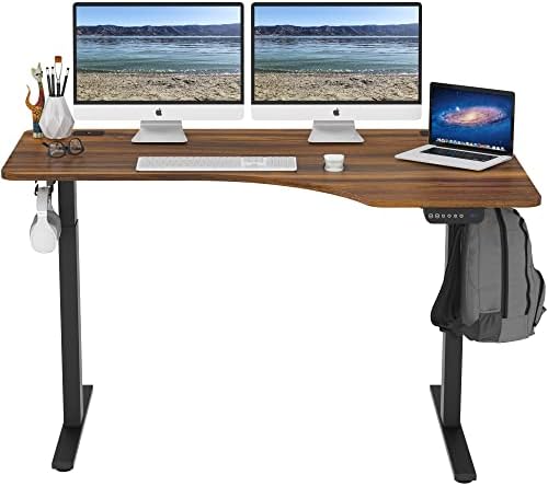 SHW 55-Inch Large Electric Height Adjustable L-Shaped Standing Desk, Walnut