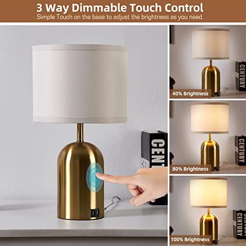 GyroVu Touch Control Table Lamps Set of 2, Gold Bedside Lamps for Bedroom