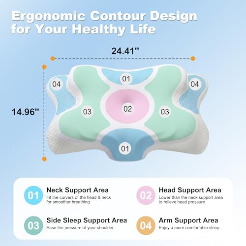 VYLEE Cervical Neck Pillow, Memory Foam Contour Pillow (Purple)