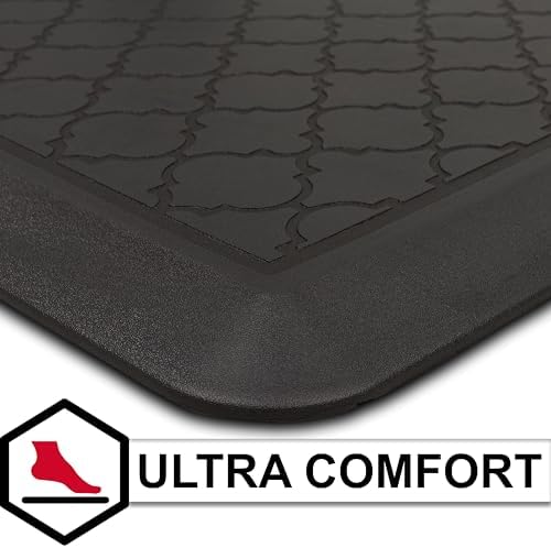 Tempur-Pedic Ultra Comfort Anti-Fatigue Lattice Raven 1' 8" x 3' 6" Kitchen Floor Mat Cushioned Ergonomic Standing Desk Mat Waterproof Non-Skid Foam