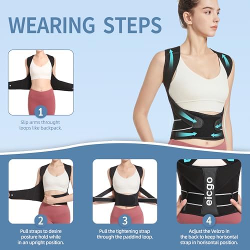 Posture Corrector,Suitable for Men and Women Upper and Lower Back Pain Relief - Scoliosis, Hunchback, Eicgo Adjustable Posture Corrector belt,Comfortable and Breathable Back Straightener (Black, Small)