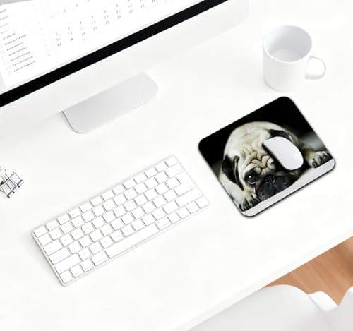 9.5x7.9 Inch Office/Gaming Mouse Pad, Adorable Pug Puppy with Sad Expression, Cute Anti-Slip Mat for Desk Decor