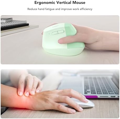 KYSONA EM18 Wireless Ergonomic Vertical Mouse, Ergo Design, Bluetooth Cordless Mouse for Medium/Large Hands, Silent Click, 5-Level Adjustable DPI, Carpal Tunnel Mice for Computer/PC/Mac/Laptop, Green