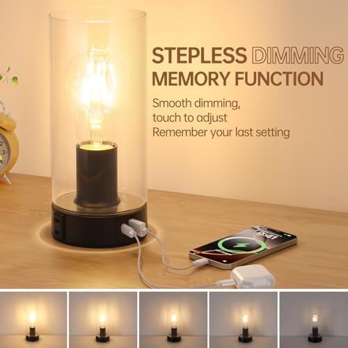 Touch Control Bedside Lamp with Charging Station, Black Small Table Lamp