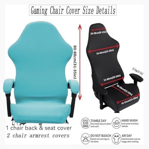 Gaming Chair Cover Set with Armrest Covers, Stretch Ruffled Slipcover for Racing Office Computer Reclining Chairs (Sky-Blue)