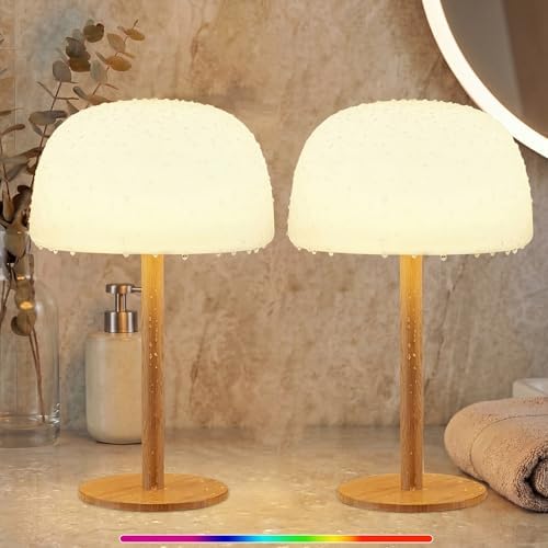 Waterproof Shower Lamp Cordless Lamp - 7500mAh Rechargeable Table Lamp, Bathroom Lamp, RGB 15 Colors & 3 Color Temperature Touch Dimmable, Shower Light for Inside Shower, Bathtub, Bedroom, 2PCS