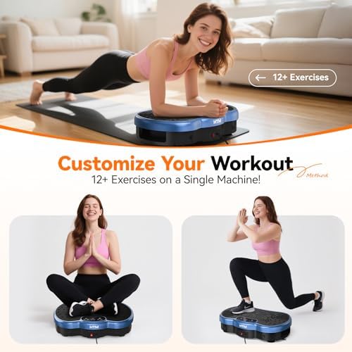 HTM Vibration Plate Exercise Machine, 9 Modes & 120 Speeds, Body Shake Plate with Resistance Bands Slot & Remote Control, Shake Board for Weight Loss Fat Burner Home Fitness Workout