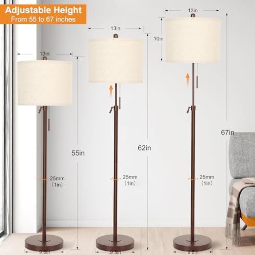 Qingmiao 55-67" Adjustable Floor Lamp, Anti-tip Base, 3Way Bulb, Pull Chain