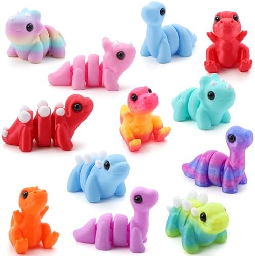 JOYIN 12 Pcs 3D Printed Dinosaur Animals Set, Mini Animals 3D Printed Toys - Cute Articulated Flexible Figurines Fidget Toys for Party Favors Birthday Gifts Desk Pets Office Home Decor