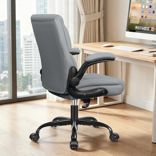 PU Leather Office Chair, Comfy Executive Chair with Flip-up Arms