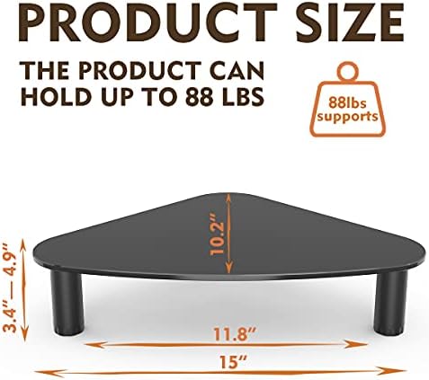 Hemudu Tempered Glass Computer Monitor Riser/Triangle Save Space Desktop Corner Stand for Computer Monitor & Laptop Black HD01B-003