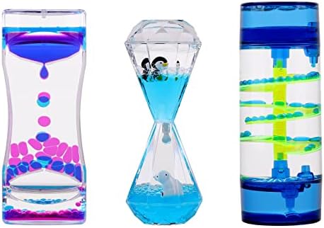 XINBAOHONG Liquid Motion Bubbler for Kids and Adults 3-Pack Hourglass Liquid Bubbler Timer for Sensory Play Fidget Toy Stress Management Desk Decor