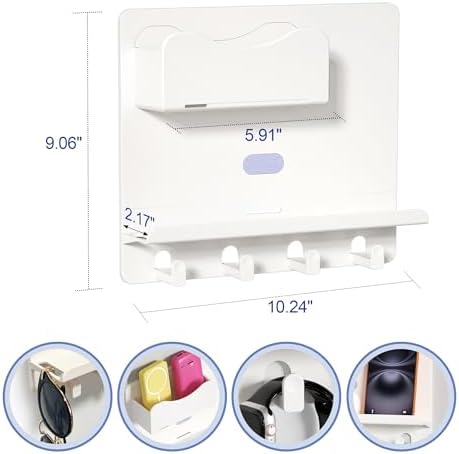 Floating Shelves for Bedside Shelf Accessories Organizer, Wall Mount Self Stick On, Cute Room Decor Aesthetic, Girls Room Decor, Cool Stuff for Bedroom Storage and Organization White