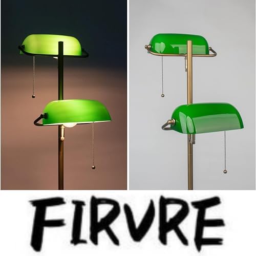 FIRVRE Green Glass Bankers Floor Lamp Classic Vintage Standing Lamp with Pull Chain Switch Adjustable Arm Reading Floor Light for Bedroom Headboard Workplace Office Piano Style Lamp