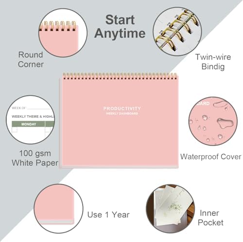 Weekly Productivity Dashboard - 8.5" x 11" Dashboard Desk Notepad Has 6 Focus Areas to List Tasks for Goals, Projects, Clients, Academic or Meal-Organize Your Daily Work Efficiently, 54 Weeks, Light Pink
