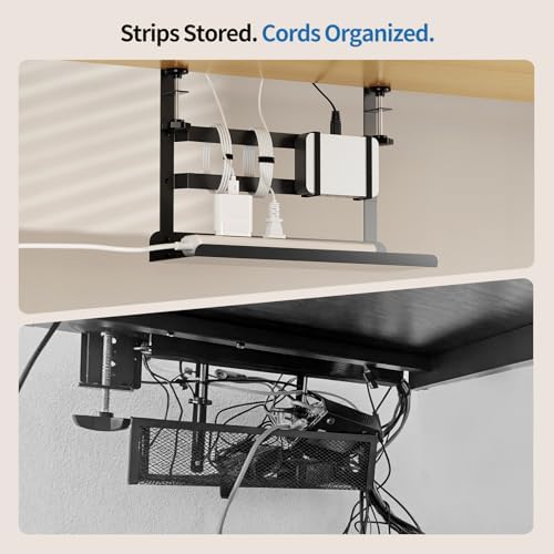 Yecaye Metal Under Desk Cable Management Tray, Clamp-On Desk Shelf