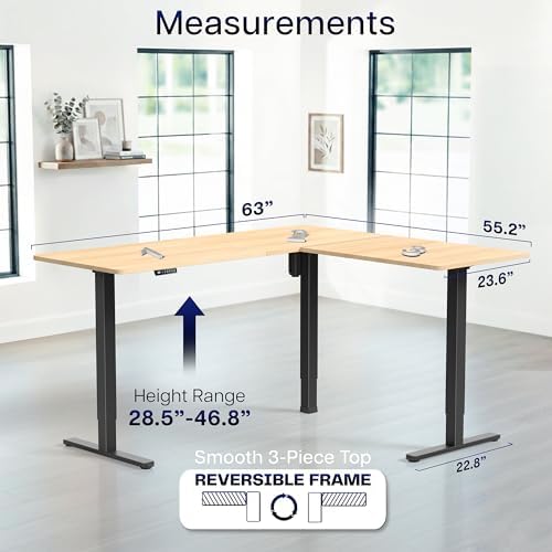VIVO Light Wood 63 x 55 in Corner Standing Desk, DESK-E3CTBC