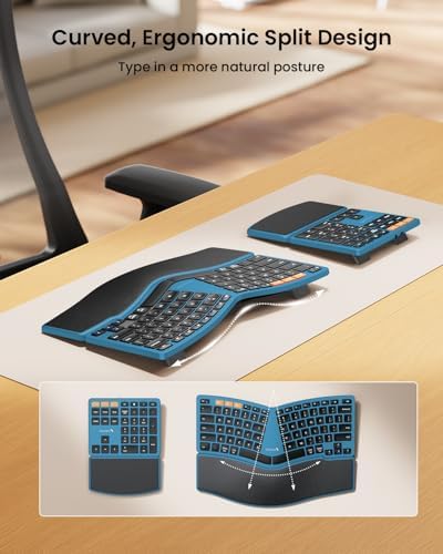 ProtoArc Wireless Ergonomic Keyboard with Separate Number Pad - Blue
