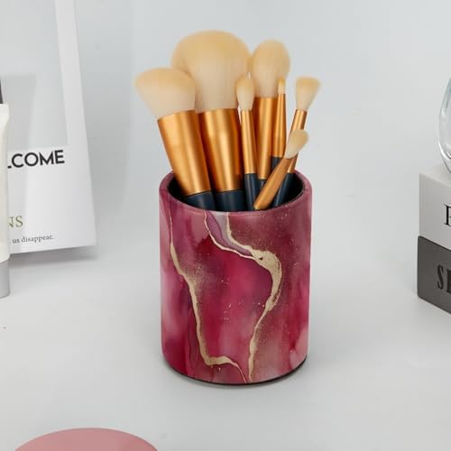 Pink Marble Pen Holder Pencil Organizer Cute Pencil Cup Desk Decor Makeup Brush Holder PU Multifunctional Office Supplies for Home Classroom School