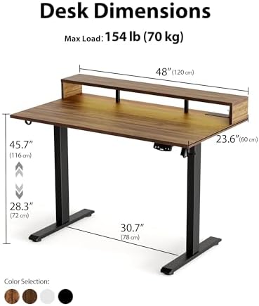 Agilestic 48 * 24 Inch Electric Standing Desk with Shelf & Led, Dark Walnut