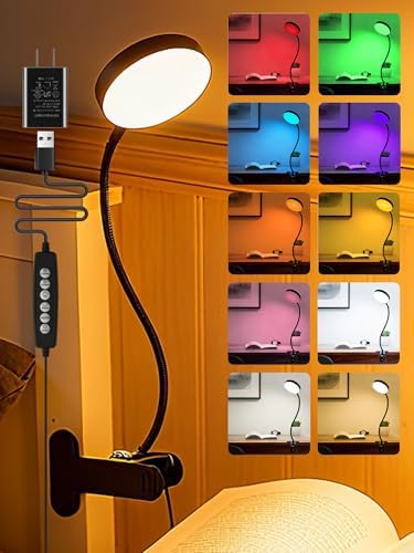 Clip on Light,10 RGB Colors+10 Brightness Small Desk Lamp with Clamp Light