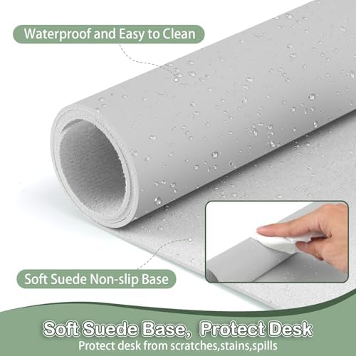 Boutilon Leather Desk Pad Protector,Non-Slip Mouse Pad,Laptop Desk Pad,Office Mouse Mat,Waterproof Leather Desk Blotter,Desk Writing Pad for Office and Home (M-Grey,30"x14")