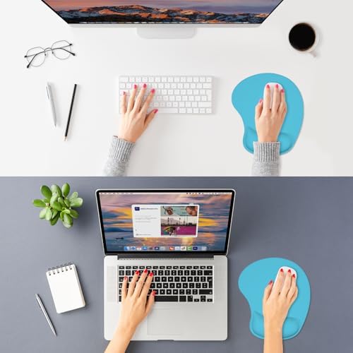 ITNRSIIET Ergonomic Mouse Pad, Cushioned Gel Wrist Rest, Non-Slip Base, Smooth Surface, Compatible with All Mice for Office & Gaming, Desk Accessory, 9.5 x 8.2 inch, Powder Blue