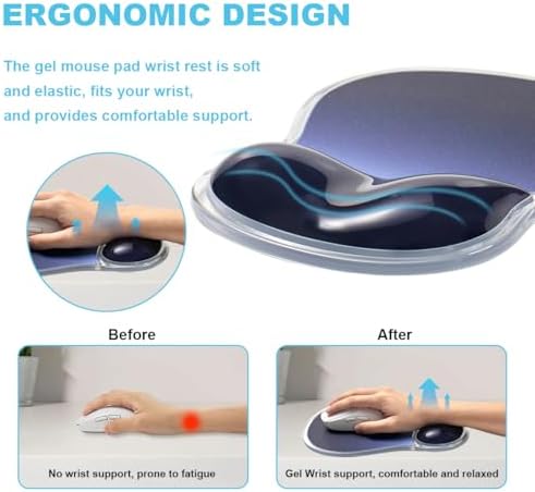 Gel Mouse Pad with Wrist Rest, Blue Ergonomic Mousepad Support Pain Relief