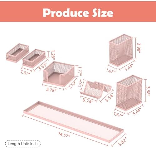 Pen Holder for Desk, 6-Piece Mesh Desk Organizer with Phone Holder, Pink