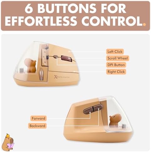 X9 Performance Wireless Vertical Ergonomic Mouse - Click with Capybara - (BT + 2.4G) Up to 4000 DPI, 6 Button, Rechargeable - Bluetooth Ergonomic Vertical Mouse Wireless - for Mac and PC - Brown