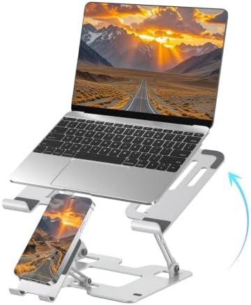 Ergonomic 2-in-1 Laptop Phone Stand for Desk, Adjustable Riser, Sturdy and Portable, Fits All Laptops and Phone（White）