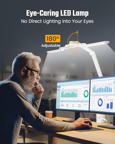 SUPERDANNY LED Desk Lamp Computer Light with Power Strip with Clamp White