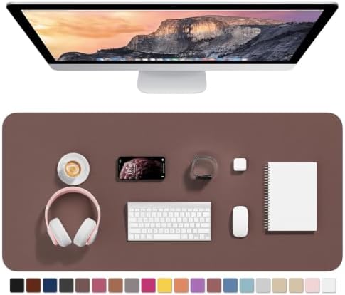 Hsurbtra Desk Pad, 35.5" x 17" PU Leather Desk Mat, XXL Extended Mouse Pad, Waterproof Desktop Blotter Protector, Non-Slip Ultra Thin Large Laptop Keyboard Writing Mat for Office Home, Dark Oak