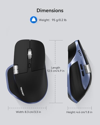 TECKNET Wireless Mouse, Side Scroll Bluetooth Rechargeable, 3-Device
