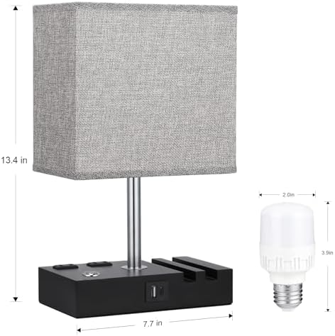 Touch Bedside Table Lamp for Bedroom, 3-Way Dimmable, USB C+A, 2 AC Outlets