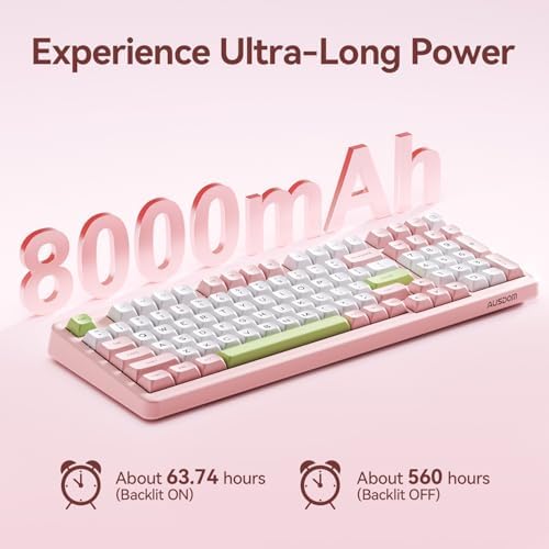 AUSDOM H98 Pink Creamy Mechanical Keyboard, 96% Silent Quiet Wireless Keyboard with Number Pad, Hot Swappable Gaming Keyboard 2.4G/BT/USB-C with RGB Backlit, 8000mAh Battery, 98 Keys for Mac/Win